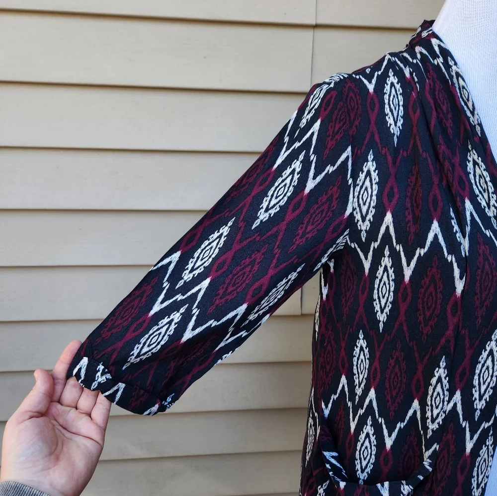 Forever 21 Dark Blue Multicolor Print Blazer 3/4 Sleeves Pockets Lightweight - Picture 6 of 12